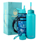 New Retails $47+ FAHRMOSIS 40 Oz Insulated Stainless Steel Water Bottle With Straw and Carrying Case - TEAL