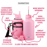 New Retail $60+ Monster Size FAHRMOSIS 64OZ Insulated Water Bottle with Strap Stainless Steel Sports Water Bottle with 3 Lids (Straw, Chug and Flip Lid) Half Gallon Water Jug - Pink (Solid)