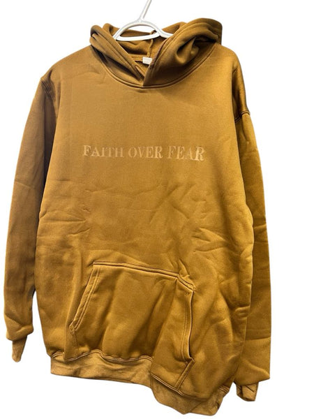 New Unisex Faith Over Fear Hoodie Christian Faith Sweatshirt Jesus Loves You Hoodie Christian Religious Sayings Pullover Sweater Brown Sz XL