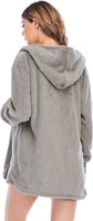 New Famnbro Womens Sexy Fuzzy 3 Piece Outfits Fleece Warm Hooded Cardigan Crop Top Shorts Set Loungewear Grey Sz XL! Retails $87+