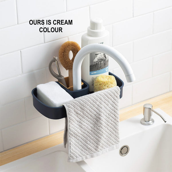 New Bathroom Faucet Storage Rack Sponge Holder Plastic Kitchen Sink Organizer - Cream/Bilateral