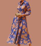 NEW Lapel Floral Print Lace up Buttoned Pockets Long Sleeve Midi Dress, Sz S, Retails $80