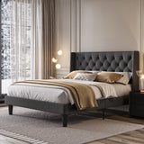 New in box! Retails $495+ Feonase Platform Bed Frame with Upholstered Headboard and Wingback, Button Tufted Dark Grey Queen