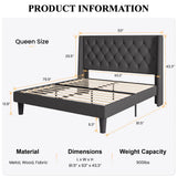 New in box! Retails $495+ Feonase Platform Bed Frame with Upholstered Headboard and Wingback, Button Tufted Dark Grey Queen