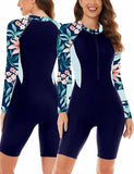 New FEOYA Long Sleeve Swimsuits for Women Boyleg Rash Guard Athletic Surf One Piece Bathing Suit UPF 50+ Modest Swimwear Sz M