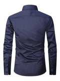 NEW Men's Formal Solid Long Sleeve Slim Fit Button Up Shirt For Business Occasions, Spring Fall Men's Shirt, Navy Blue, Sz M, Retails $95