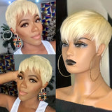 NEW Retails $52 Short Pixie Cut Straight Hair Wig Brazilian Remy Hair Human Hair Wigs With Bangs 613 Honey Blonde Wig Brazilian Wig
