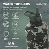 New Retail $60+ Monster Size FAHRMOSIS 64OZ Insulated Water Bottle with Strap Stainless Steel Sports Water Bottle with 3 Lids (Straw, Chug and Flip Lid) Half Gallon Water Jug - CAMO