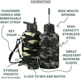 New Retail $60+ Monster Size FAHRMOSIS 64OZ Insulated Water Bottle with Strap Stainless Steel Sports Water Bottle with 3 Lids (Straw, Chug and Flip Lid) Half Gallon Water Jug - CAMO