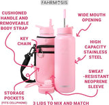 New Retails $47+ FAHRMOSIS 40 Oz Insulated Stainless Steel Water Bottle With Straw and Carrying Case - PINK