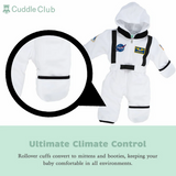 NEW Retails $52, Cuddle Club One Piece Romper Hooded Fleece Onesie Jumper for Baby, ASTRONAUT, Sz 3-6 months
