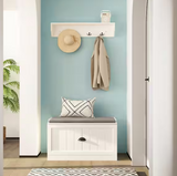 NEW IN BOX Retails $245+ Wayfair White Wood Shoe Storage Bench, Coat Hanger (Shoe Storage, Bench & Hanger)