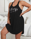 NEW Women's Plus Size Sleeveless Tank Sleep Dress - Soft Polyester Nightgown with Eyelash & "SLEEP" Print, Purple, Machine Washable, Comfortable Racerback Design for Spring/Summer/Fall, Black, Sz 2XL