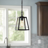 NEW Retails $82, Hampton Bay Knightley 1-Light Matte Black and Glass Mini Pendant