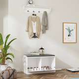 NEW IN BOX Retails $245+ Wayfair White Wood Shoe Storage Bench, Coat Hanger (Shoe Storage, Bench & Hanger)