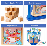 NEW Retails $45, Wooden Activity Cube Multifunctional Baby Activity Center Sea World Fishing Game | Montessori Toys | Threading Game | Bead Maze | Beads Counting | Number Recognition| Good Gift Choice