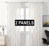 NEW Fashionable Curved-strip Golden-foiled Sheer Curtain, Rod Pocket Hanging Style, Provides Sun Protection, Privacy, and UV Protection. Suitable for Various Holiday Decorations, 2 Panels, 39" X 47" L