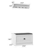 NEW IN BOX Retails $245+ Wayfair White Wood Shoe Storage Bench, Coat Hanger (Shoe Storage, Bench & Hanger)