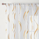 NEW Fashionable Curved-strip Golden-foiled Sheer Curtain, Rod Pocket Hanging Style, Provides Sun Protection, Privacy, and UV Protection. Suitable for Various Holiday Decorations, 2 Panels, 39" X 47" L