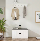 NEW IN BOX Retails $245+ Wayfair White Wood Shoe Storage Bench, Coat Hanger (Shoe Storage, Bench & Hanger)