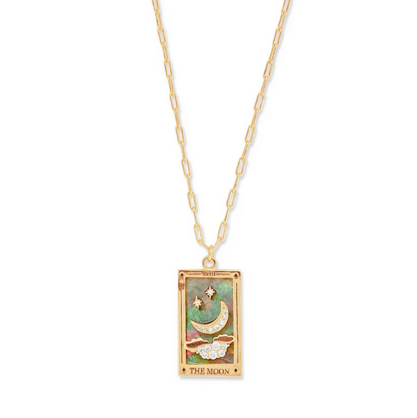 NEW The Moon Tarot Card Pendant Necklace, background is WHITE