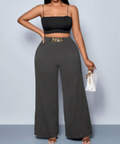 NEW SOLERSUN Plus Size Women's Solid Color Belt Details Wide Leg Pants, Pants, All Season Styles, Parties, Concerts, Commuting Daily Styles, Music Festivals, Romance, Valentine's Day, Vacations Fall Cloth For Women, Dark Grey, Sz 4XL
