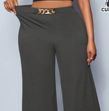 NEW SOLERSUN Plus Size Women's Solid Color Belt Details Wide Leg Pants, Pants, All Season Styles, Parties, Concerts, Commuting Daily Styles, Music Festivals, Romance, Valentine's Day, Vacations Fall Cloth For Women, Dark Grey, Sz 4XL