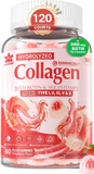 NEW Sealed Sugar-Free Hydrolyzed Collagen Peptide Filled Gummies for Women & Men, with 1500mg Protein Type I,II,III,V,X, 5000mcg Biotin Vitamin C A E D3 B6 B12 for Immune Digestion Skin Hair Nails, BB: 05/27