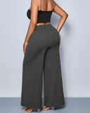 NEW SOLERSUN Plus Size Women's Solid Color Belt Details Wide Leg Pants, Pants, All Season Styles, Parties, Concerts, Commuting Daily Styles, Music Festivals, Romance, Valentine's Day, Vacations Fall Cloth For Women, Dark Grey, Sz 4XL
