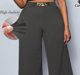 NEW SOLERSUN Plus Size Women's Solid Color Belt Details Wide Leg Pants, Pants, All Season Styles, Parties, Concerts, Commuting Daily Styles, Music Festivals, Romance, Valentine's Day, Vacations Fall Cloth For Women, Dark Grey, Sz 4XL