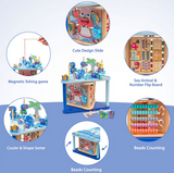 NEW Retails $45, Wooden Activity Cube Multifunctional Baby Activity Center Sea World Fishing Game | Montessori Toys | Threading Game | Bead Maze | Beads Counting | Number Recognition| Good Gift Choice