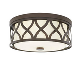 NEW Retails $131, 3-Light Harvard Court Bronze Flush Mount with Etched White Glass