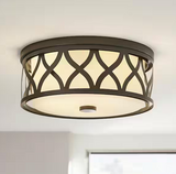 NEW Retails $131, 3-Light Harvard Court Bronze Flush Mount with Etched White Glass