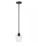 NEW Retails $80+, Hampton Bay Pavlen 5.5 inch 1-Light Bronze Mini Pendant with Clear Glass Shade