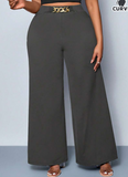NEW SOLERSUN Plus Size Women's Solid Color Belt Details Wide Leg Pants, Pants, All Season Styles, Parties, Concerts, Commuting Daily Styles, Music Festivals, Romance, Valentine's Day, Vacations Fall Cloth For Women, Dark Grey, Sz 4XL
