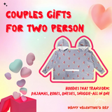 NEW Couples Hoodies Pajamas, Oversized Matching Onesies Sweatshirts Two Person hoodie with Pockets, Blue/Grey