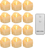 New Flameless Candles with Remote, Wax Dripped LED Tea Lights with Realistic Flickering, Warm White, Pack of 12