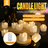 New Flameless Candles with Remote, Wax Dripped LED Tea Lights with Realistic Flickering, Warm White, Pack of 12