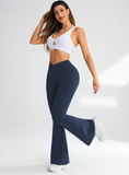 New Shein Daily & Casual High-Waisted & Cross-Waist Elastic Flared Athletic Pants Blue, Sz XXL