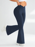 New Shein Daily & Casual High-Waisted & Cross-Waist Elastic Flared Athletic Pants Blue, Sz XXL