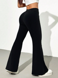 New Women's High Waist Solid Color Flared Sports Yoga Pants Compression Tights Running Workout Bottoms Black, Fit Sz M/L