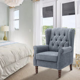 NEW IN BOX Retails $820, Wayfair Button-Tufted Small Wingback Accent Chair with Rolled Arm and Thick Padded Cushion, Dark Blue Performance