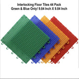 New Modular Interlocking Floor Tiles 44 Pack (Green & Blue Only) Great for play floor areas indoors or out
