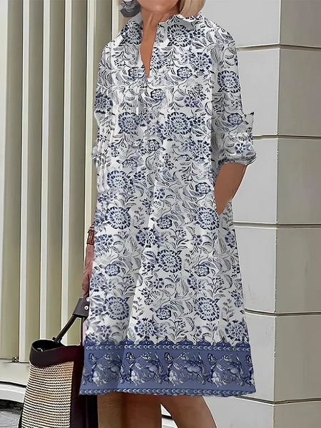 New Women's Floral Print Mid-Length Sleeve Shirt Bohemian Dress Sz XL Retails $65+