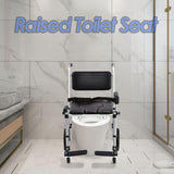 Retails $379 New in box! Padded Folding Commode Chair for Elderly, Disabled, Adjustable Commode Chair with Wheels, Lifting Armrests, Flip-Up Footrest