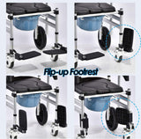 Retails $379 New in box! Padded Folding Commode Chair for Elderly, Disabled, Adjustable Commode Chair with Wheels, Lifting Armrests, Flip-Up Footrest