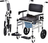 Retails $379 New in box! Padded Folding Commode Chair for Elderly, Disabled, Adjustable Commode Chair with Wheels, Lifting Armrests, Flip-Up Footrest