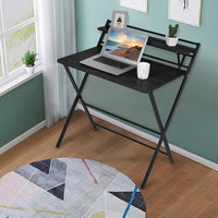 New Micozy Folding Collapsible Computer Desk 2-Layer, 31.5-inch Desk with Shelf, Foldable Table, Black! This desk folds & unfolds flat great for small spaces!