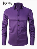 NEW Men's Formal Solid Long Sleeve Slim Fit Button Up Shirt For Business Occasions, Spring Fall Men's Shirt, Purple, Sz XL, Retails $95