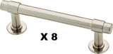New SET OF 8 Francisco Satin Nickel 3" Center to Center Cabinet Drawer/Door Bar Pulls, Retails $96+
